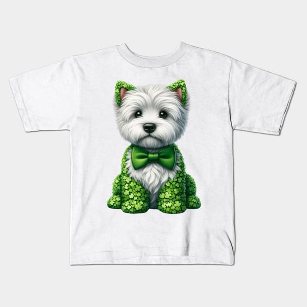 Clover West Highland White Terrier Dog St Patricks Day Kids T-Shirt by Chromatic Fusion Studio